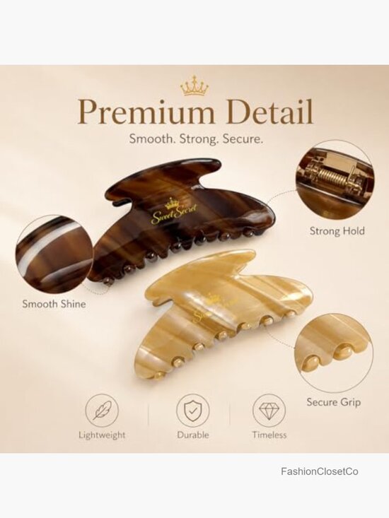 2 Pack 4 Inch Acetate Hair Claw Clips for Thick Hair Strong Hold Shark Jaw main image 4